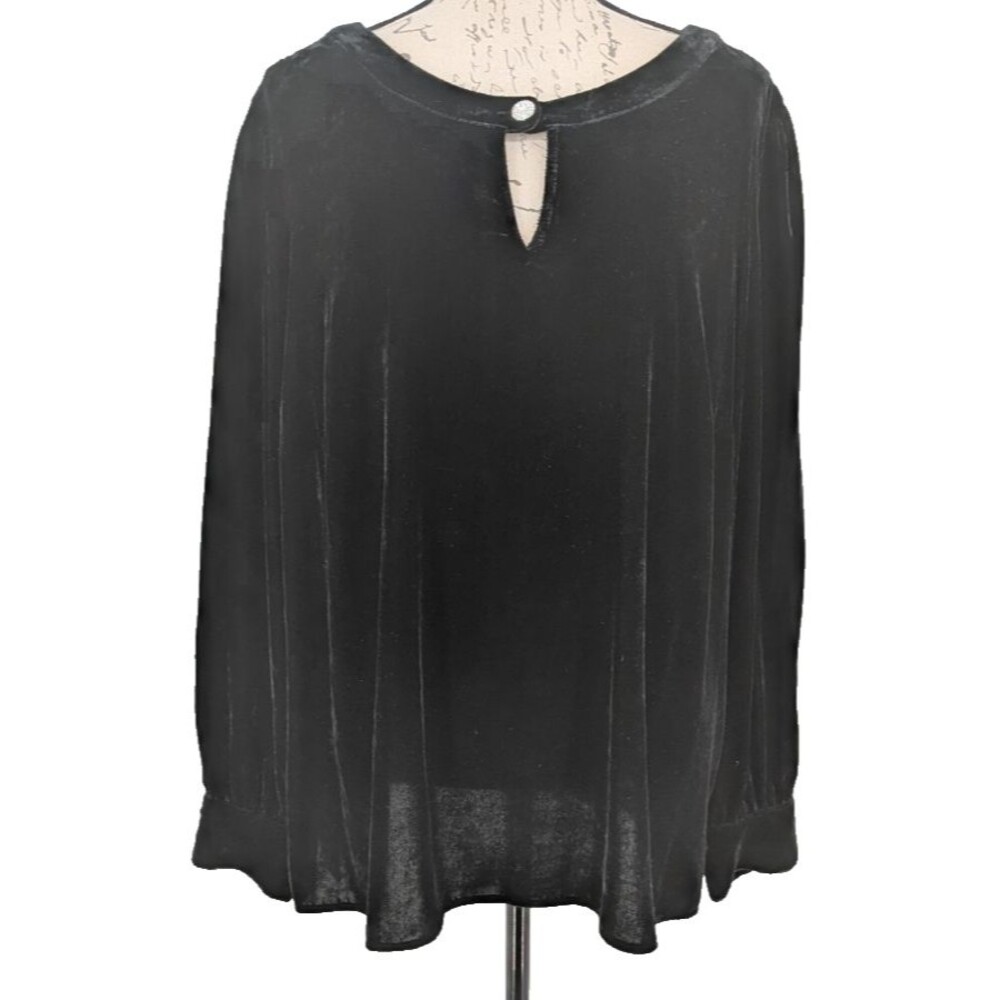TALBOTS PLUS Top Blouse Size 1X Black Velour Rhinestone Button  Cocktails
